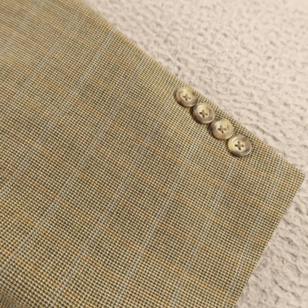 VINTAGE Tweed Jacket M Green Brown Houndstooth Over Check 100% Wool Blazer 42L - Picture 6 of 16